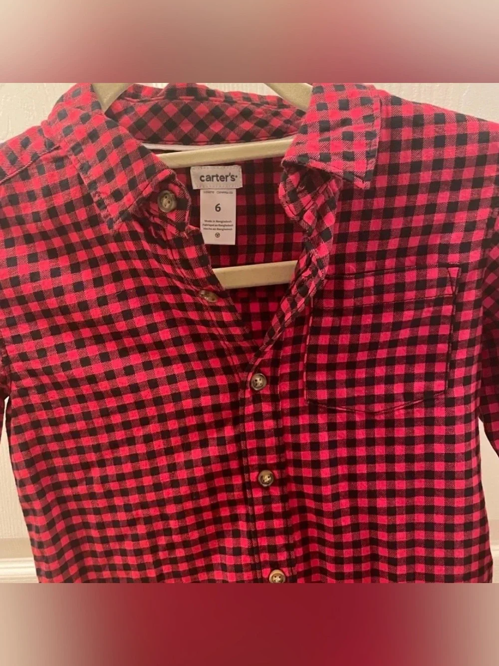 Carter's Boy’s Red and Black Plaid Button-Down Shirt